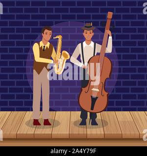 Caricature le saxophoniste et musicien, la musique jazz band design Illustration de Vecteur