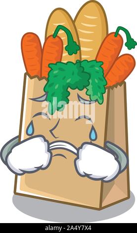 Sac à provisions pleurer avec le caractère isolé Illustration de Vecteur