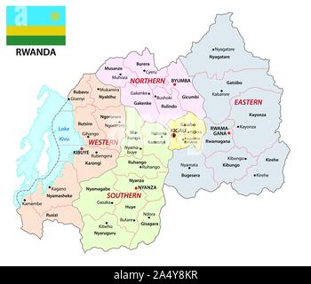 Carte administrative de l'État africain République du Rwanda avec drapeau Illustration de Vecteur