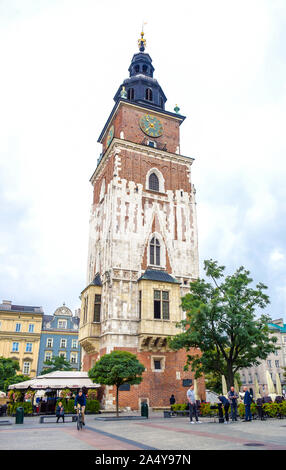 Tour de ville de Cracovie, la tour principale situé dans la place principale de la place du marché dans la vieille ville de Cracovie, Pologne Banque D'Images