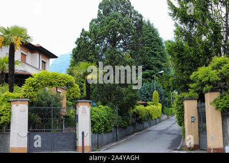Jolie palmiers exotiques à Mandello del Lario et arbres près de house. Banque D'Images