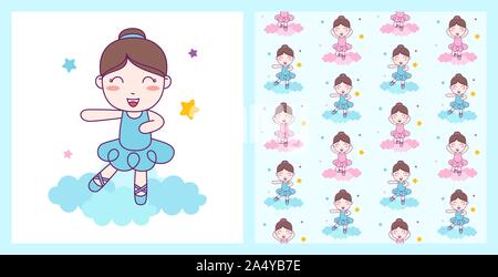 Cute Girl Ballerina dance blue custom sur le cloud avec motif transparent vector Illustration Illustration de Vecteur