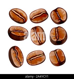 Les grains de café aquarelle isolés vector set Illustration de Vecteur