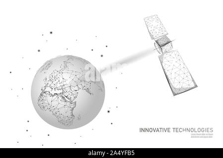 Satellite de défense de télécommunications dans l'espace. Récepteur orbital spoutnik transmetteur de données de sécurité militaire connexion Internet. Protection mondiale Illustration de Vecteur