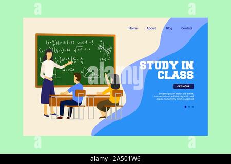 Dans l'étude Class page d'atterrissage. Enfants étudier en classe avec l'enseignant. vector illustration. Illustration de Vecteur