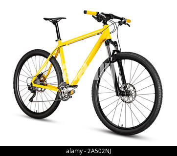 Jaune Noir 29" avec pneus vtt offroad épais. location vtt cross country aluminium, cyclisme transport concept isolated on white background Banque D'Images