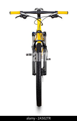 Jaune Noir 29" avec pneus vtt offroad épais. location vtt cross country aluminium, cyclisme transport concept isolated on white background Banque D'Images