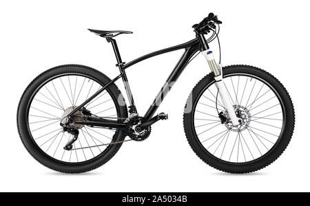 650b noir épais avec pneus vtt offroad. location vtt cross country aluminium, cyclisme transport concept isolé sur fond blanc Banque D'Images