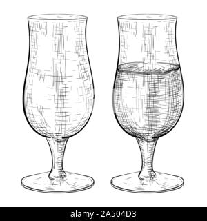 Verre à bière. Ensemble vide et plein. Croquis dessinés à la main, Illustration de Vecteur