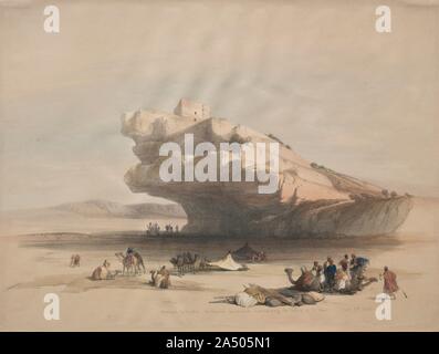 Approche de Petra, un ancien commandant de la tour de garde la vallée d'El Chor, 1839. Banque D'Images