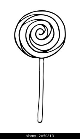 Vector hand drawn contours illustration de bonbon sucré ou sucette. Contour noir en ligne doodle art style. Nouvel An et Noël. Livre de coloriage Illustration de Vecteur