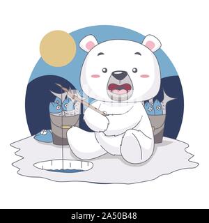 Pêche Snow Bear, veulent manger du poisson en food festival. Vector Illustration Illustration de Vecteur