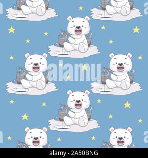 Ours de neige la pêche dans la glace. Motif transparent Vector Illustration Illustration de Vecteur