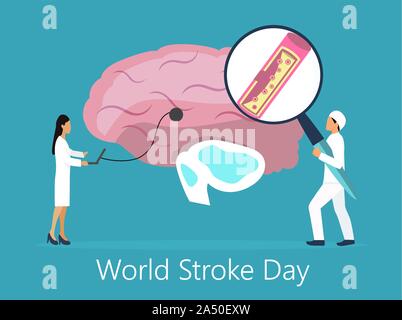 La Journée mondiale des AVC est célébré en octobre 29th. Neurologie - soins de santé, la démence, la maladie d métaphore. Illustration de Vecteur