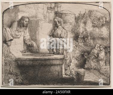 Le Christ et la femme de Samarie : Une impression cintrées, 1657-58. Banque D'Images