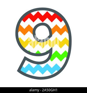 9 Neuf Chevron nombre w modèle arc-en-ciel coloré et bordure grise Illustration de Vecteur