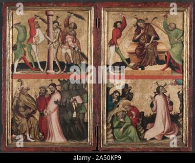 Diptyque avec la Passion du Christ), ch. 1400. Ce diptyque, ou deux-peinture sur panneau, est articulée au centre, de sorte qu'il puisse être ouvert et fermé et peut être facilement transporté. Il a été clairement conçu comme un objet de dévotion privée. Le propriétaire aurait été en mesure de contempler la Passion du Christ et prier devant ces scènes. Les deux premières images représentent le Christ&# x2019;s flagellation au pilier et le couronnement d'épines, tandis que les deux montrent Jésus devant Ponce Pilate et dans le jardin de Gethsémani. La scène aurait été lue dans le sens horaire en commençant par le coin inférieur droit. Sur le dos de ces Banque D'Images