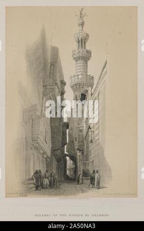 L'Egypte et la Nubie, Volume III : Le minaret de la mosquée El Rhamree, 1848. Banque D'Images