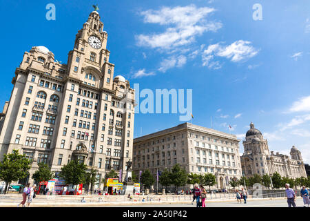 Liverpool, Trois Grâces, Liver Building, Port of Liverpool Building, des autorités portuaires, Cunard Building, Musée de Liverpool, museum, l'UNESCO, l'Adj Banque D'Images