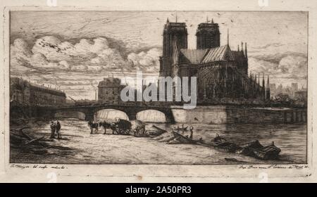 Eaux-fortes de Paris : l'Abside de la cathédrale de Notre Dame, 1854. Banque D'Images