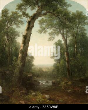 Forest Stream avec Vista, 1872. Durand a commencé sa carrière comme un billet de banque, mais a été inspiré par l'exemple de Thomas Cole de se tourner vers la peinture de paysage. Avec Cole il est considéré comme le plus important maître de la "première génération" de l'Hudson River School peintres. À partir de son expérience de graveur, Durand avait l'habitude de fermer, des travaux détaillés. La caractéristique la plus notable de son style est sa capacité à capturer les diverses textures de pierres, de mousse, de troncs, de l'eau, et d'autres formes naturelles. Nombre de ses peintures, comme celle-ci, ressemblent à des billets de banque dans leur composition, Banque D'Images