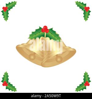 Vector illustration of bell élément de décoration avec des feuilles de houx pour les vacances. Peut être utilisé pour le fond, d'imprimer, bannière, salutations, et de l'affiche. Illustration de Vecteur