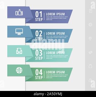 Infographie vecteur modèle plat pour quatre flèches, schémas, présentation graphique. Concept d'affaires avec 4 rectangles. Pour le contenu, organigramme, étape pour Illustration de Vecteur