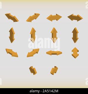 Jeu de flèches isométrique couleur orange. Les flèches à deux têtes. Vector illustration. Illustration de Vecteur