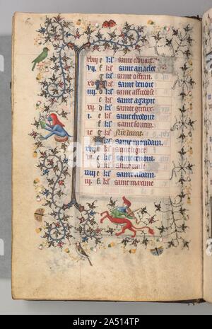 Heures de Charles le Noble, roi de Navarre (1361-1425) : fol. 3v, Mars, c. 1405. Banque D'Images