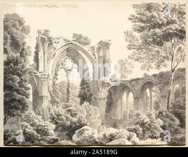 À l'intérieur de l'extrémité est de l'abbaye, 1794 Nettley. À la fin du 18ème siècle, la Grande-Bretagne&# x2019;s ruines médiévales étaient devenus des destinations touristiques populaires et une riche source d'inspiration pour les peintres et poètes romantiques, l'établissement d'un véritable "culte de ruines." dans l'architecture gothique en décomposition paysages envahis par les conjurés pensées de l'éphémère des droits de l'ambition dans le cadre de nature éternelle. En 1755, l'écrivain et homme politique whig Horace Walpole décrit l'abbaye de Netley : "Les ruines sont vastes . . . Avec tous les choix de modèles de fenêtres gothique enveloppé autour de lierre Banque D'Images