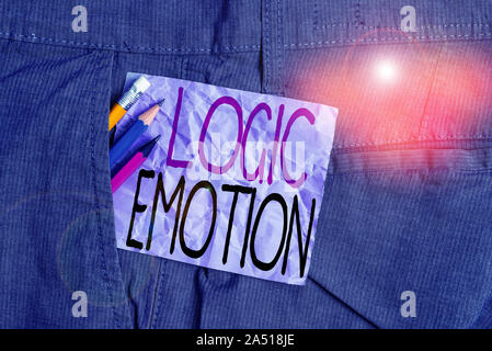 La logique conceptuelle part écrit, indiquant l'émotion. Signification du concept des sensations désagréables s'est tourné vers le respect de soi et l'esprit raisonnable de l'équipement d'écriture purple Banque D'Images