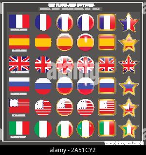 Ensemble lumineux de bannières avec des drapeaux. Illustration colorée avec des drapeaux du monde pour la conception web. Vector illustration sur fond gris. Illustration de Vecteur