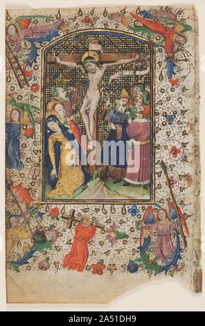 Feuille d'un livre d'heures : La Crucifixion, années 1430. Le maître de Guillebert de mets est nommé d'après le scribe qui enregistre son nom dans un exemplaire de l'établissement Decameron , faite pour le duc Philippe le Bon de Bourgogne, et pour laquelle il a contribué à de nombreuses de ses miniatures. Il a été actif à partir de 1410 à 1445. Jusqu'ici il n'y a pas de preuve qui nous permet de suivre sa carrière ou de savoir précisément où il a travaillé. Dans d'autres calendriers manuscrits avec lequel il est associé à penser son magasin peut avoir été à Tournai, Li&# xe8;ge, Bruges, et plus crédible, Gand. Ses commissions peuvent avoir été liées à la Banque D'Images