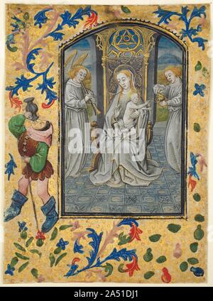 Feuille d'un livre d'heures : Présentation au Temple), ch. 1470-1480. Guillaume Vrelant, né à Utrecht, était connu pour être à Bruges à partir de 1454, où il est mort vers 1481. Il y a sans doute d'écarter une loi de 1427 qui interdit la vente d'images d'Utrecht. Un peintre très en vogue, il a fondé l'enluminure&# x2019 ; Guild à Bruges sous le patronage de Saint Jean l'Évangéliste. Il est connu pour avoir fourni à la cour bourguignonne manuscrits. Banque D'Images