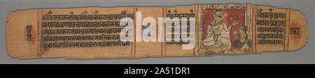 Feuille d'un manuscrit Jain : l'histoire d'Kalakacharya : Colophon Page, texte (recto), 1279. La feuille de palmier a été le matériau de prédilection pour les textes sacrés avant les années 1400 en Inde. Le texte ici est souvent ajouté à la Kalpa-sutra, le livre sacré du jaïnisme. Cette histoire concerne la vie d'un enseignant nommé Kalaka Jain, un prince qui a développé la capacité de travailler la magie après qu'il devenir un moine, inspirée par les enseignements d'un saint homme. La peinture sur cette page montre un moine vêtu de blanc, indiquant son affiliation avec l'Shvetambara ("vêtu de blanc") du jaïnisme. C'est la deuxième à Banque D'Images