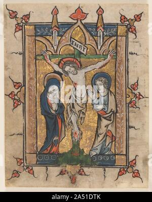 Feuille d'un Psautier : La Crucifixion, ch. 1300-1330. Le diocèse de Li&# xe8;ge a été très active comme un centre de production de psalters et psautier-heures à partir de la seconde moitié du 1200s jusqu'à environ 1330. Ce marché, aucun doute, a été stimulé par le besoin de la femme pour un texte. Comme les femmes ont été tirés au sort pour les couvents des ordres religieux tels que les Dominicains, les béguines et Begards, et les Clarisses, ils avaient besoin d'un livre qui pourraient offrir un matériau de dévotion appropriée. Le psautier est le livre que ces femmes, dont beaucoup d'entre eux étaient de naissance, le plus couramment utilisé. Le prese Banque D'Images