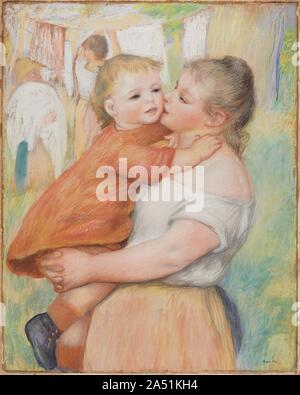 La mère et l'enfant, 1886. Dans cette idéalisation de la maternité et de la vie rurale, Renoir dessine sa future épouse, Aline Charigot, avec leur fils Pierre. Le pastel est une confection de couleurs : orange et jaune sont en contraste avec frais de bleu et de vert, la création d'une image exubérante chromatiquement. Renoir a pleinement profité du pastel&# x2019;s unique des propriétés optiques, dans lequel minute, particules irrégulières reflètent la lumière de manière diffuse, permettant une brillance veloutée qui convient parfaitement pour représenter le jeune fleur de la femme et enfant. Banque D'Images