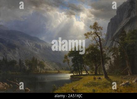 Mont Starr King, Yosemite, 1866. Au cours de l'été 1863, Bierstadt a visité la vallée Yosemite en Californie et a fait de nombreux croquis. De retour dans son studio de New York, il a utilisé ces esquisses pour produire de nombreuses peintures majestueuses, y compris ce point de vue sur le lointain Mont granite peak Starr King. De telles scènes ravi le public de la côte est et a contribué à favoriser les mouvements pour économiser de l'Amérique latine&# x2019;s merveilles naturelles. En 1864, le président Lincoln a signé une loi préservant comme Yosemite propriété publique. Le domaine est devenu un parc national en 1890. Banque D'Images