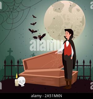 Jeune homme de scène déguisée en vampire halloween Illustration de Vecteur