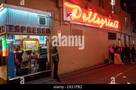 Café bar emblématique Pellegrini's Espresso Bar sur Bourke Street Melbourne Victoria en Australie. Banque D'Images