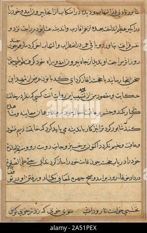 La page de contes d'un perroquet (Tuti-nama) : texte page, c. 1560. Banque D'Images