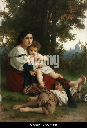 Reste, 1879. L'un des plus célèbres peintres académiques de son temps, Bouguereau souligne les vertus morales des paysans italiens dans cette peinture en représentant le dôme de Saint-Pierre de la distance. Les figures idéalisées et leur regroupement triangulaire rappellent la Sainte Famille peintures de Raphaël maître Renaissance 400 ans plus tôt. La peinture a été acheté directement à l'artiste par Cleveland et banquier philanthrope Hinman B. Hurlbut en juillet 1879. Banque D'Images