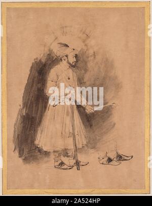 Shah Jahan, ch. 1656-1661. Rembrandt a attiré un certain nombre de copies après peintures miniatures indiennes, et il a fondé cette feuille sur une œuvre contemporaine de l'école moghole, montrant l'empereur Shah Jahan (1628-58). La technique de ce travail est particulièrement intéressant, car l'artiste a utilisé un papier japonais, dont la surface absorbe l'encre d'une façon très différente de l'Ouest traditionnel papier. Banque D'Images