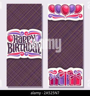 Cartes de souhaits pour vecteur Anniversaire Noël, double face verticale avec invitations cadeaux colorés et des ballons pour l'anniversaire de mariage original, Illustration de Vecteur