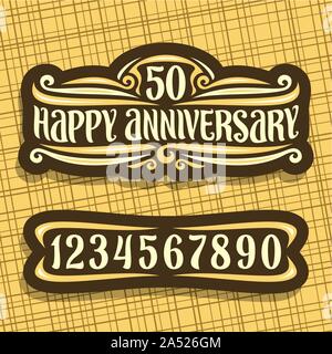 Logo Vector pour anniversaire, Dark vintage signe avec le numéro 50 et le texte pour célébrer ce jour, pinceau original de caractères mots heureux anniversaire, Illustration de Vecteur