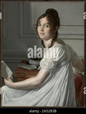 Sophie Crouzet, c. 1801. La sitter's dress costume romain évoque délibérément. Cependant, la coupe simple et de mousseline blanche dérive également de la mode anglaise antérieure qui favorise la simplicité contrairement à l'élaborer, aux vêtements favorisé plus tôt dans les années 1700. La transparence de sa robe porte également la signification culturelle et politique : pendant la Révolution Française en 1789, le costume a commencé pour signifier l'appartenance politique, un signe de la qualité de la personne qui le portait. Pour les femmes, la transparence est devenu de plus en plus littéral, comme dans le tissu transparent porté par Crouzet, qui est venu de Banque D'Images