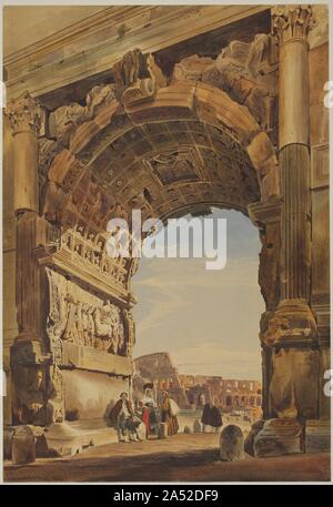 L'Arc de Titus et le Colisée, Rome, 1846. Cromek&# x2019;s des rendus détaillés des ruines classiques dans l'Italie et la Grèce a lancé un appel aux visiteurs britanniques à la recherche de souvenirs de leurs voyages Grand Tour. Comme de nombreux artistes de sa génération, Cromek est allé en Italie comme un jeune homme et s'installe à Rome, à l'étranger restant pendant 20 ans et l'établissement d'une solide réputation en tant qu'aquarelliste. Périodiquement, il retourne en Angleterre pour les clients potentiels de la cour et de vendre son travail. Sur l'un de ces voyages, accueil, il a été convoqué au palais de Buckingham où la reine Victoria et le Prince Albert a acheté plusieurs aquarelles Banque D'Images