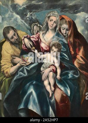 La Sainte Famille avec Marie Madeleine, ch. 1590-1595. L'impesanteur apparemment, les combinaisons de couleurs surprenantes, et la définition imprécise, moody montrent tous El Greco&# x2019;s dans la transmission de l'intérêt intense spiritualité de ces chiffres plutôt que de leur réalité concrète. Par-dessus tout, l'adresses peinture Marie&# x2019;s rôle de médiateur entre le Christ et le spectateur. Elle prend en charge son fils, mais son regard lointain indique conscience de son destin. Mary rss Jésus fruit tenu par Joseph qui est plein de signification symbolique, avec l'apple représentant la chute de l'homme ; les cerises, le sang du Christ ; p Banque D'Images