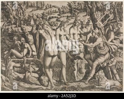 Le jugement de Paris, ch. 1545. Paris était un berger qui a été appelée à déterminer laquelle des trois déesses (Junon, Minerve, ou Vénus) était la plus belle. Ce concours de beauté mythologique a conduit à la guerre de Troie. Banque D'Images