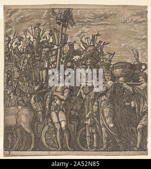 Le Triomphe de Jules César : Les soldats marchant avec des trophées de guerre, 1593-99. Commandé par le duc Vincenzo Gonzaga, cette série de gravures sur bois de clair-obscur reproduit Andrea Mantegna&# x2019;s triomphe de Jules César , a peint un siècle plus tôt. Les scènes d'imagination dépeindre le cortège triomphal du célèbre général romain et consul Jules César après sa victoire en défaite de la Gaule en 52 avant JC. Chaque section de la frise continue présente des éléments typiques de ces défilés, sanctionné par le Sénat romain et décrites dans des textes anciens. La suite imprimé&# x2019;s frontispice dispose d''une Banque D'Images